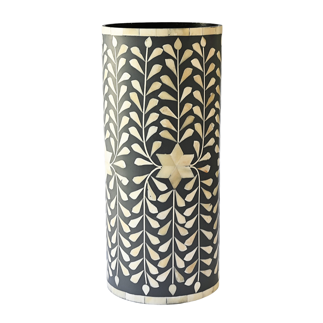 Bone Inlay Floral Vase : Grey Medium
