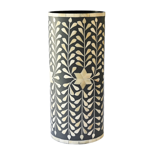 Bone Inlay Floral Vase : Grey Medium