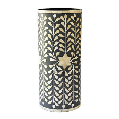 Bone Inlay Vase : Floral : Black
