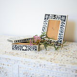 Bone Inlay Picture Frame : Floral : Black