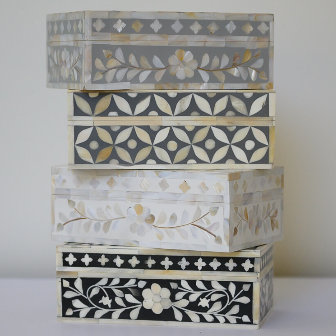 Bone Inlay Small Gift Box : Starburst : Dark Grey