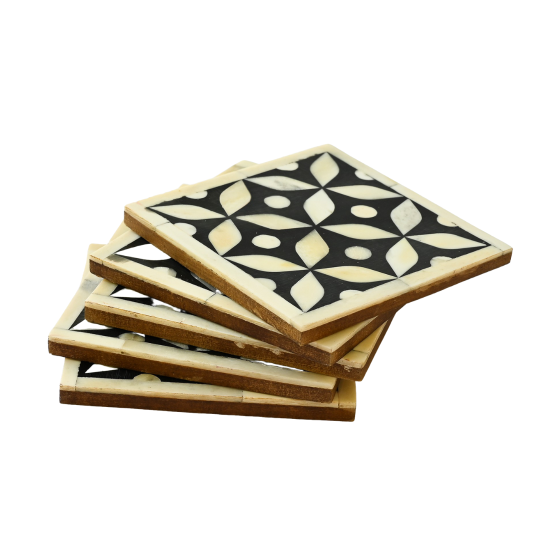 Bone Inlay Coasters (4) : Starburst : Black