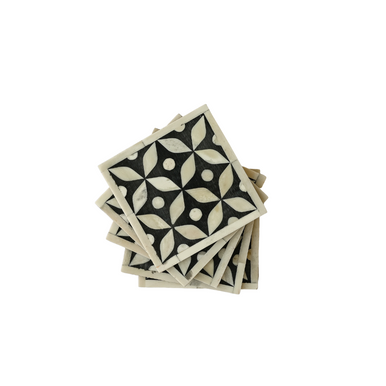 Bone Inlay Coasters (4) : Starburst : Black