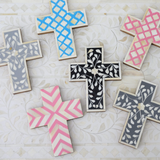 Bone Inlay Small Cross : Floral : Black