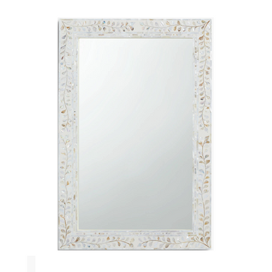 Mother of Pearl Inlay Rectangular Mirror : Floral : White : Minor Damage
