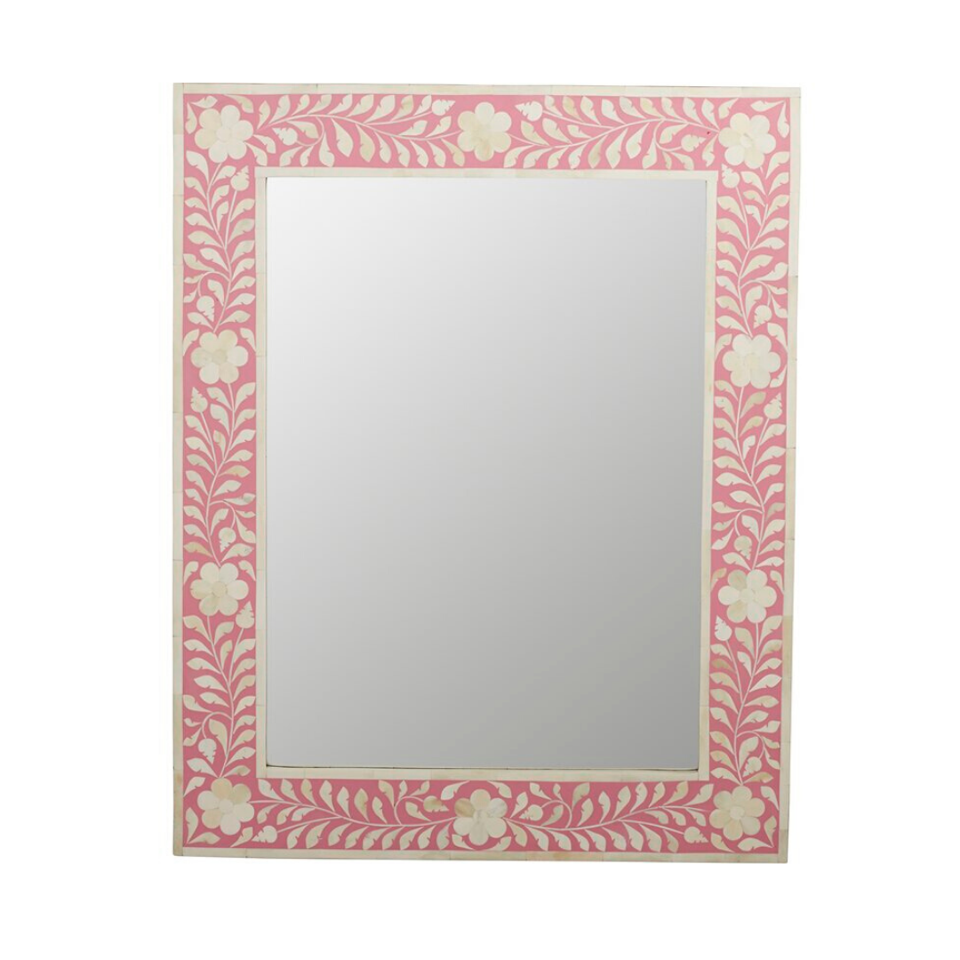 Bone Inlay Rectangular Mirror : Floral : Pink