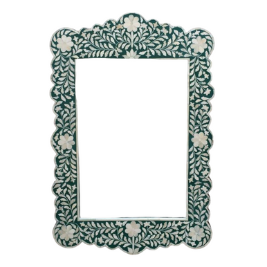 Bone Inlay Scalloped Mirror : Floral : Emerald Green