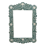 Bone Inlay Scalloped Mirror : Floral : Emerald Green