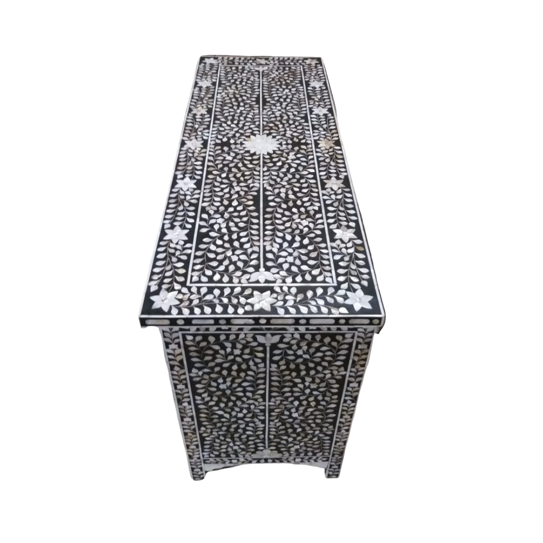 Mother of Pearl Inlay 7 Drawer Chest : Floral : Black