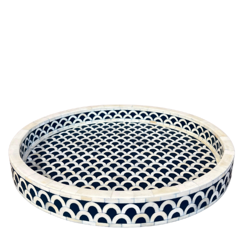 Bone Inlay Round Tray : Scallop : Encore Blue