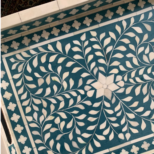 Bone Inlay Rectangular Tray : Floral : Teal