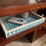 Bone Inlay Rectangular Tray : Floral : Teal