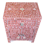 Mother of Pearl Inlay Bedside Cabinet : Floral : Fuchsia