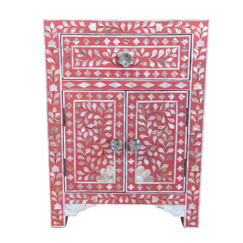 Mother of Pearl Inlay Bedside Cabinet : Floral : Fuchsia