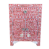 Mother of Pearl Inlay Bedside Cabinet : Floral : Fuchsia