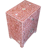 Mother of Pearl Inlay Bedside Cabinet : Floral : Fuchsia