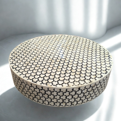 Bone Inlay Round Coffee Table : Tri-Square : Charcoal
