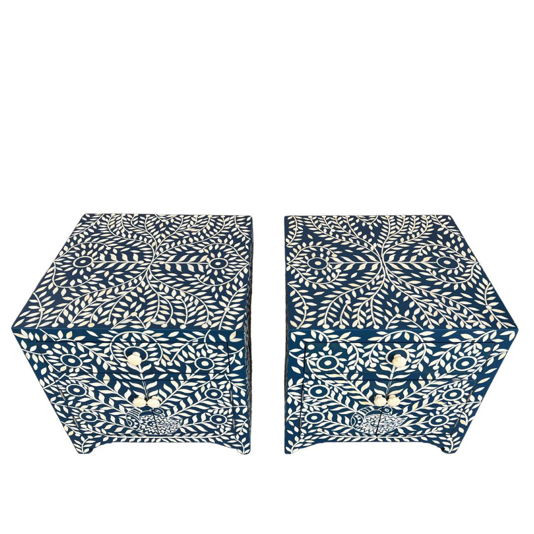 Bone Inlay Peacock Bedside Cabinet/Side Table