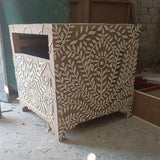 Bone Inlay Peacock Bedside Cabinet/Side Table