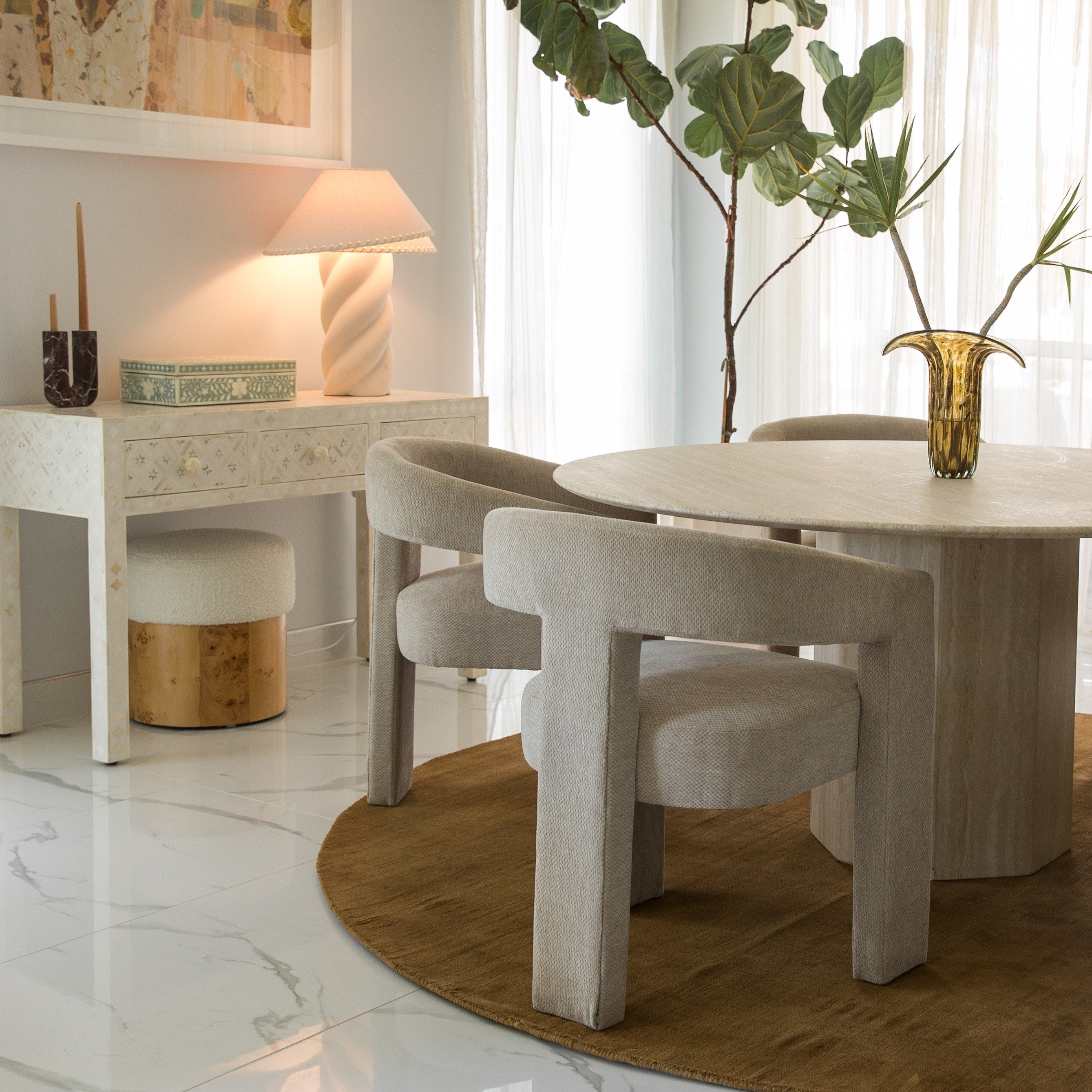 Bone Inlay Console : Ogee : White