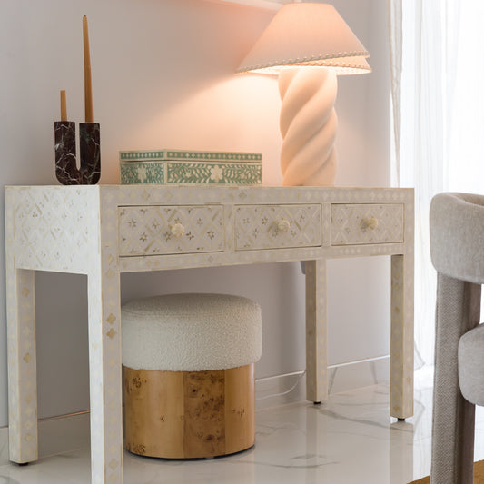 Bone Inlay Console : Ogee : White