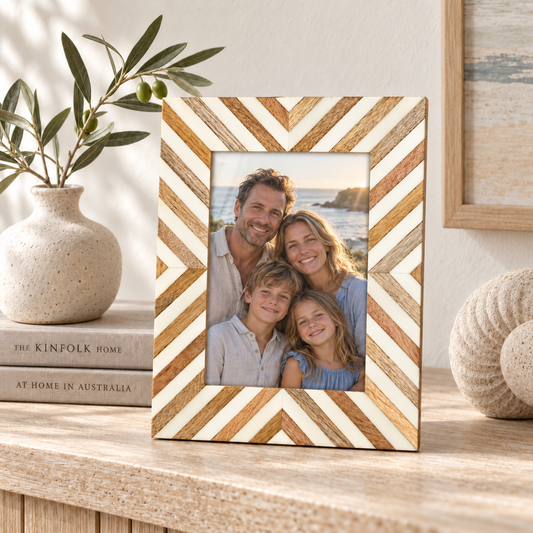 Bone & Timber Inlay Rectangular Photo Frame : Chevron : Natural