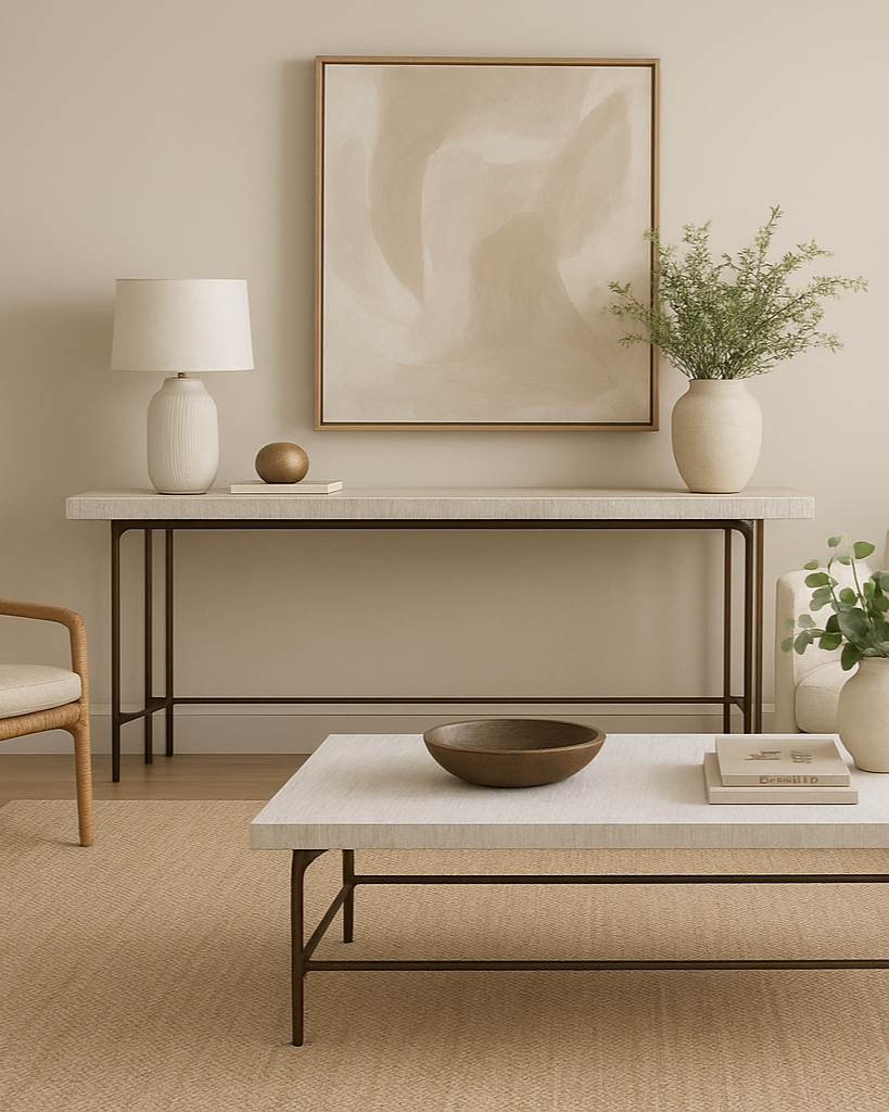 Bone Inlay Console wtih Antique Brass Legs : Pinstripe : Charcoal