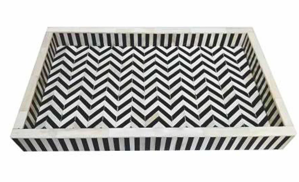 Bone Inlay Rectangular Tray : Zig Zag : Black
