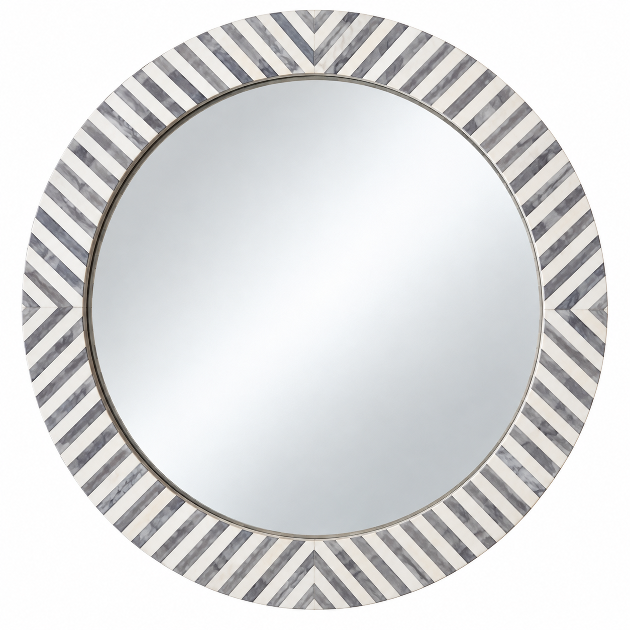 Bone Inlay Round Mirror : Herringbone : Grey