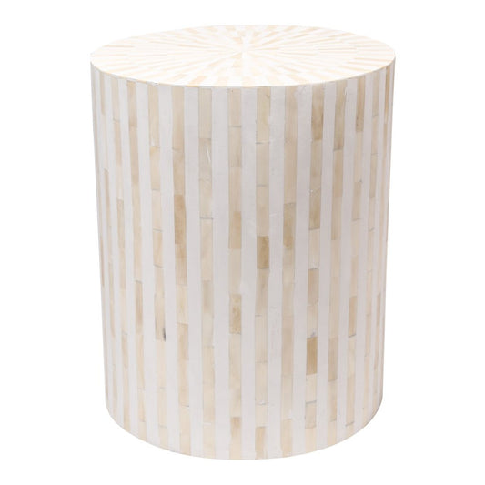 Bone Inlay Side Table : Stripe : White
