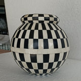 Bone Inlay Vase : Checkered : Black