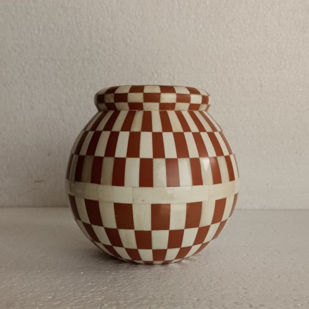 Bone Inlay Vase : Checkered : Clay