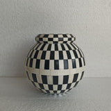Bone Inlay Vase : Checkered : Black