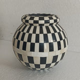 Bone Inlay Vase : Checkered : Black