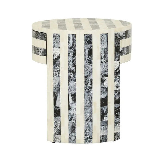 Bone Inlay Round Bedside Table : Black