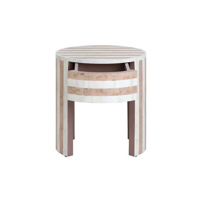 Bone Inlay Round Bedside Table : Natural