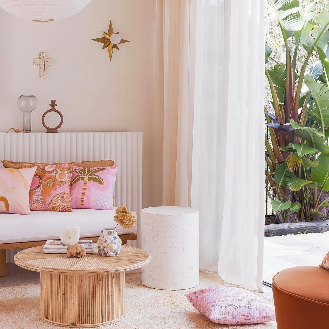 Bone Inlay Side Table : Starburst : White