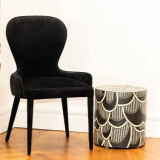 Bone Inlay Side Table : Scalloped Stripe : Black