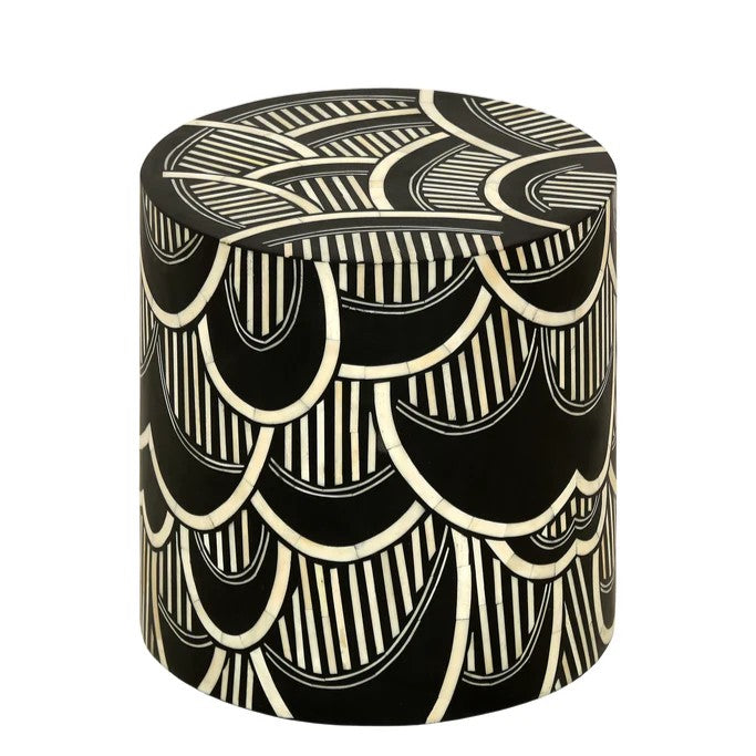 Bone Inlay Side Table : Scalloped Stripe : Black