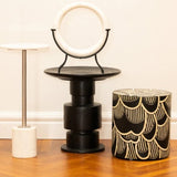 Bone Inlay Side Table : Scalloped Stripe : Black