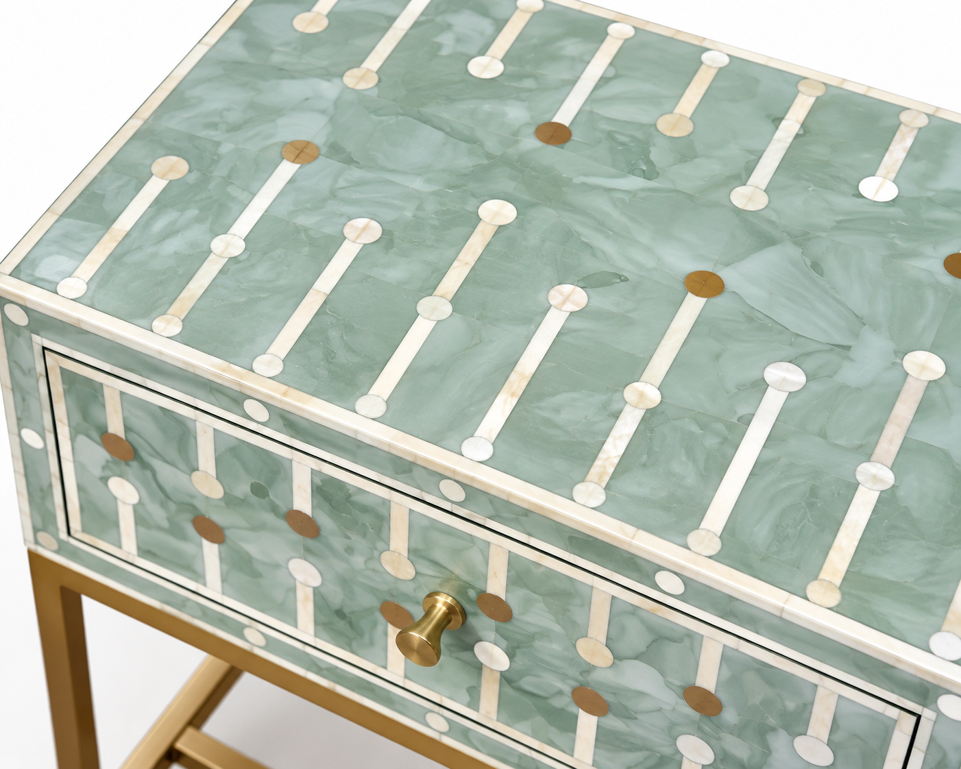 Bone & Brass Inlay Bedside : Mint