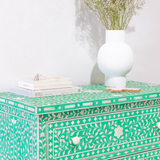 Bone Inlay 3 Drawer Chest : Floral : Green