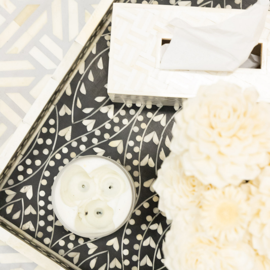 Bone Inlay Rectangular Tray : Heart : Black