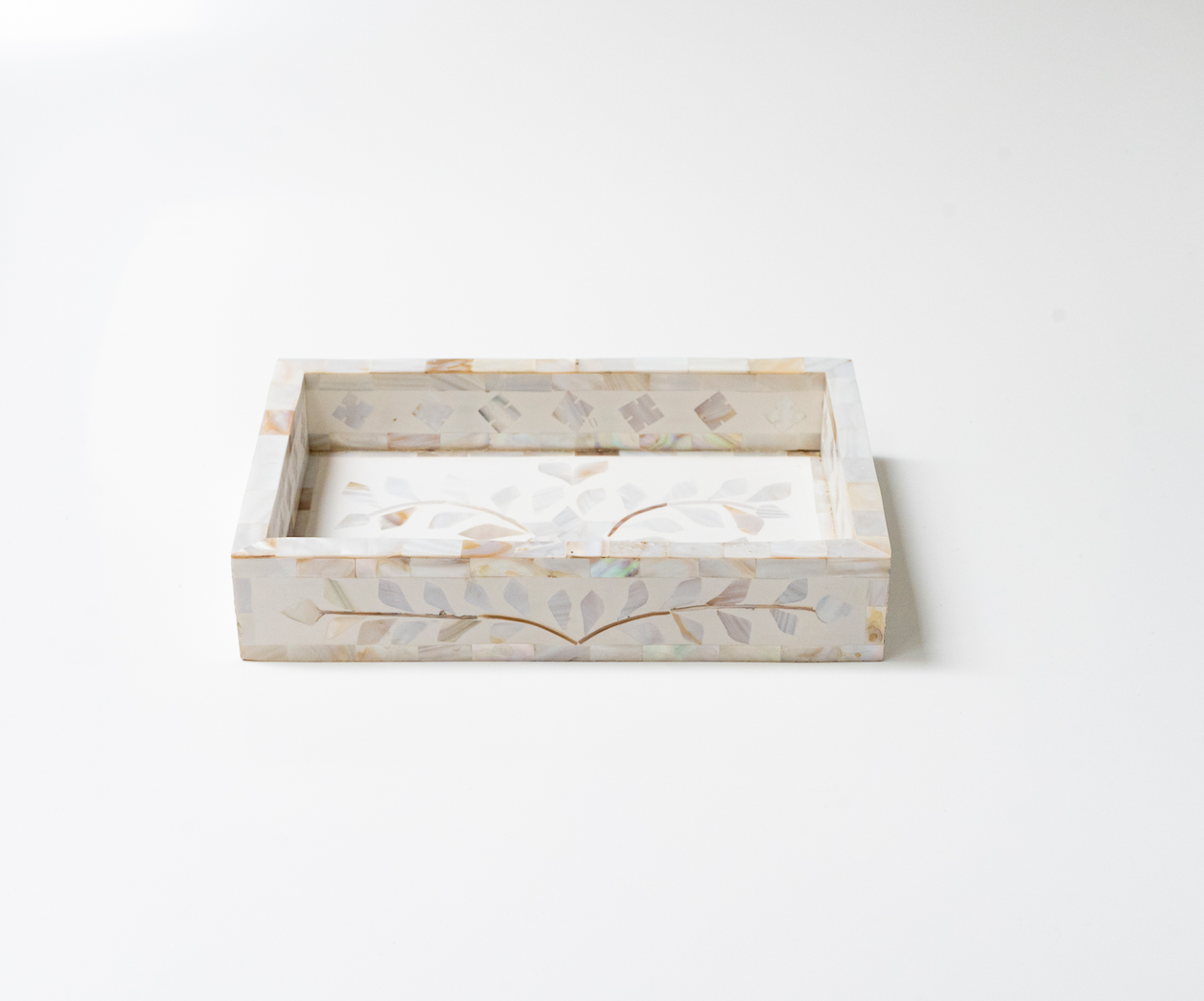 Mother of Pearl Inlay Mini Tray : Floral : White