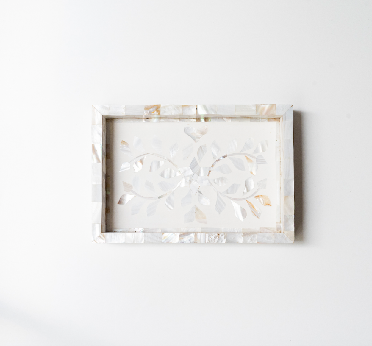 Mother of Pearl Inlay Mini Tray : Floral : White