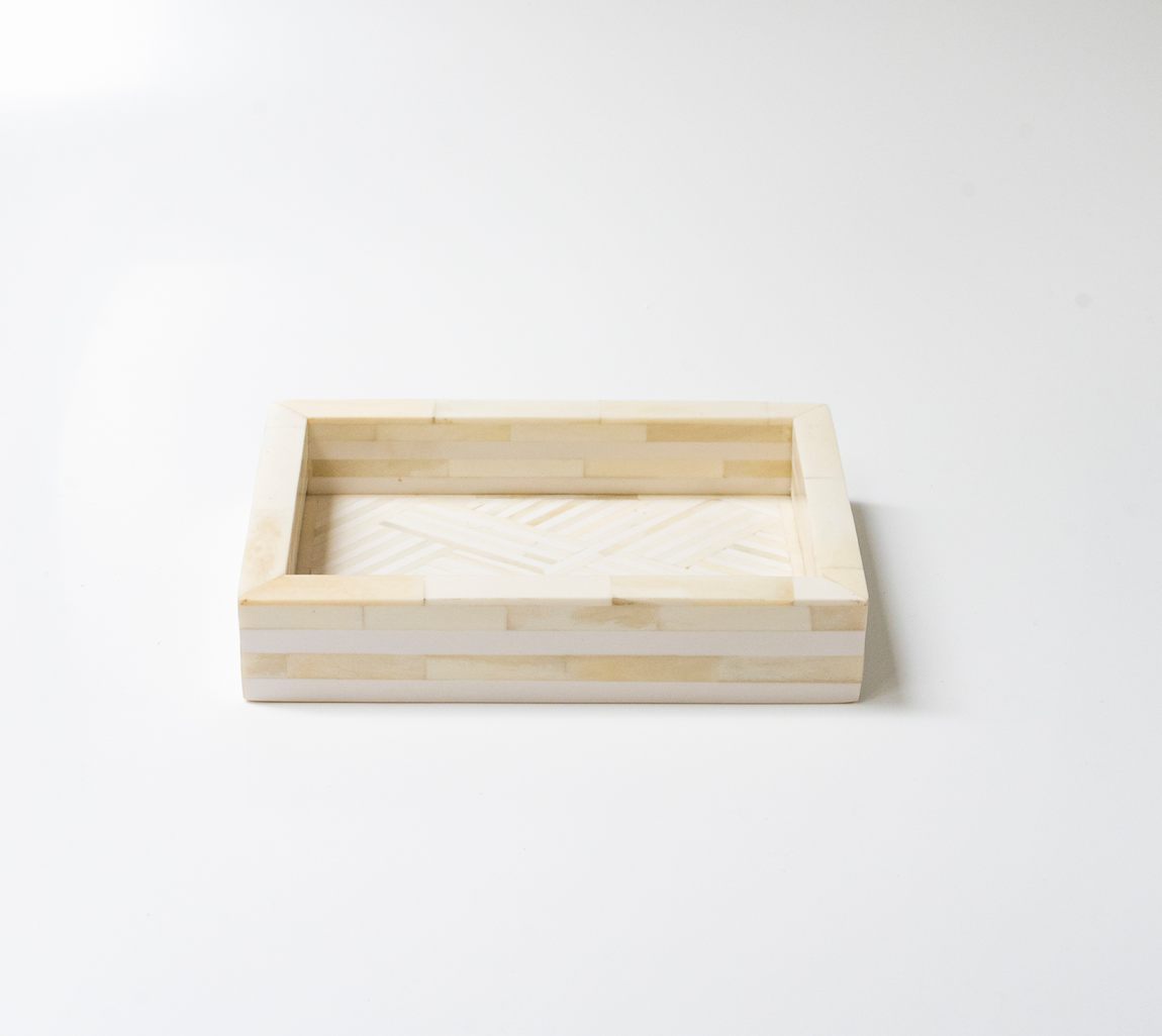 Bone Inlay Mini Tray : Criss Cross : White