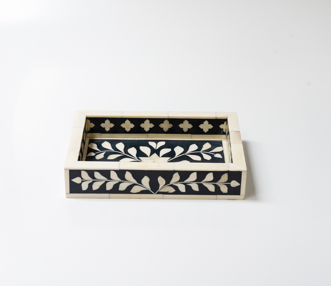 Bone Inlay Mini Tray : Floral : Black