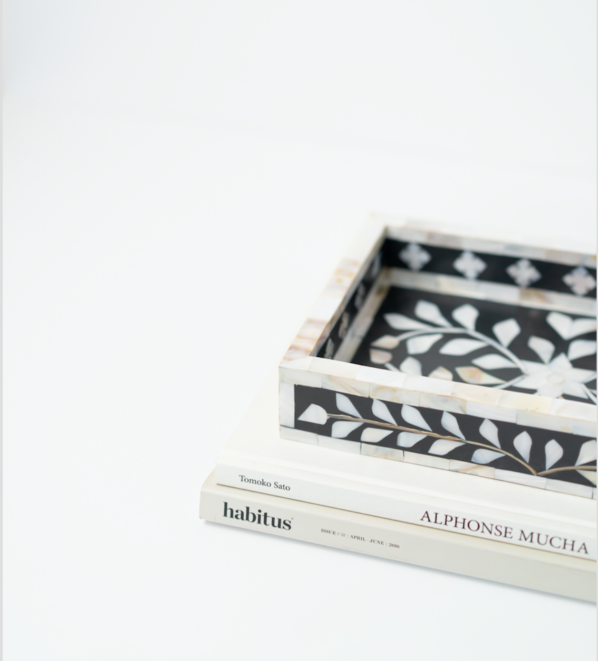 Bone Inlay Mini Tray : Floral : Black