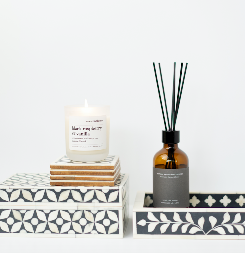 Bone Inlay Mini Tray : Floral : Black