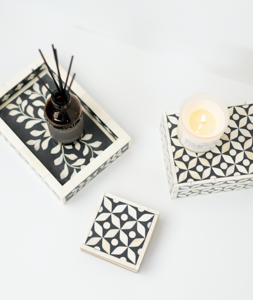 Bone Inlay Coasters (4) : Starburst : Black